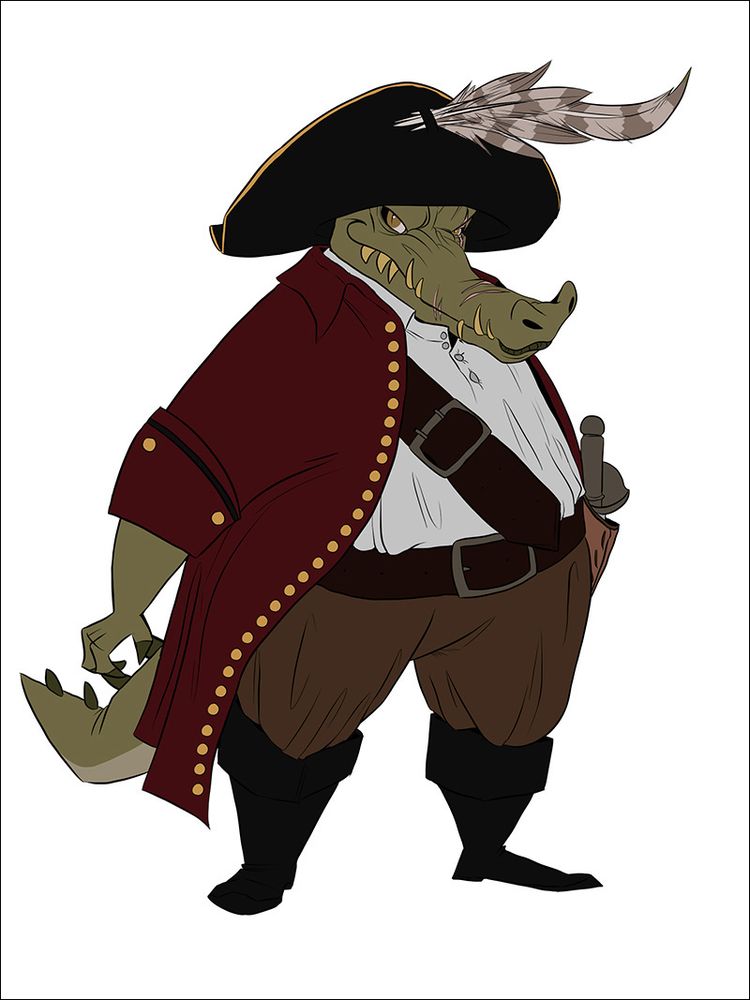2D Illustration eines Krokodils im Piratenoutfit von Karlotta Reiter