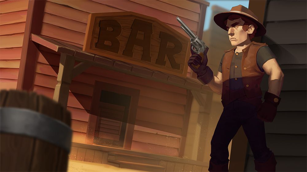 Illustration von einem Sheriff mit gezogener Waffe im wilden Westen von Leon Hartmann