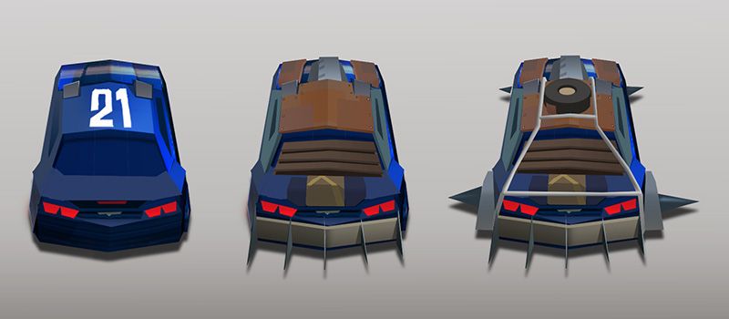 2D Konzept eines Rennwagens ausgerüstet mit Stacheln und Stahlplatten von Lucas Creteau